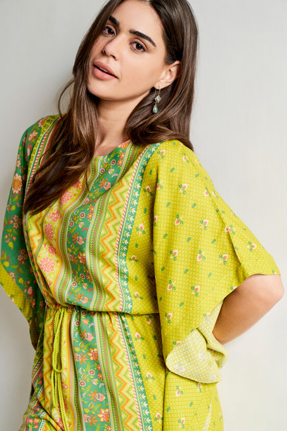 Green Ethnic Motifs Flared Kurta, Green, image 6